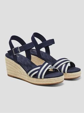 Vivaia Sally Pro Round-Toe Wedge Sandals Navy Blue EU 41 / US 9.5 White Stripes